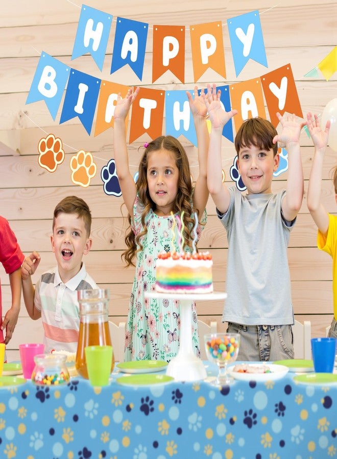 Breling Blue and Orange Party Decorations, Include Dog Paw Print Plastic Tablecloth 54 x 108 Inch, Blue and Orange Birthday Banners, Dog Paw Birthday Banner Decoration for Puppy Themed Party Supplies - Image 5